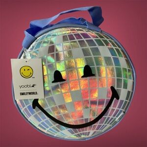Smiley World Holographic Disco Ball Lunch Bag  - Iridescent Silver NWT